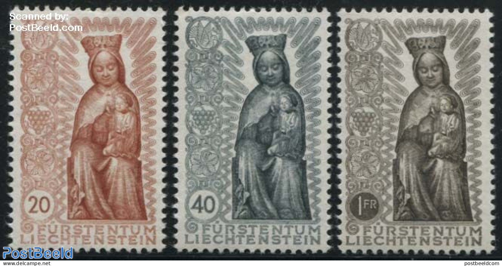 Liechtenstein 1954 Maria Year 3v, Mint NH, Nature - Religion - Wine & Winery - Religion - Unused Stamps