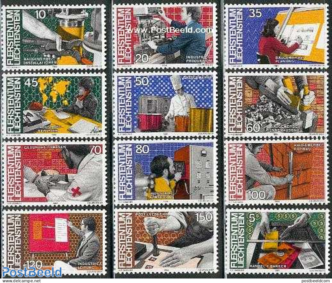 Liechtenstein 1984 Definitives, Professions 12v, Mint NH, Health - Various - Health - Post - Industry - Money On Stamps - Unused Stamps