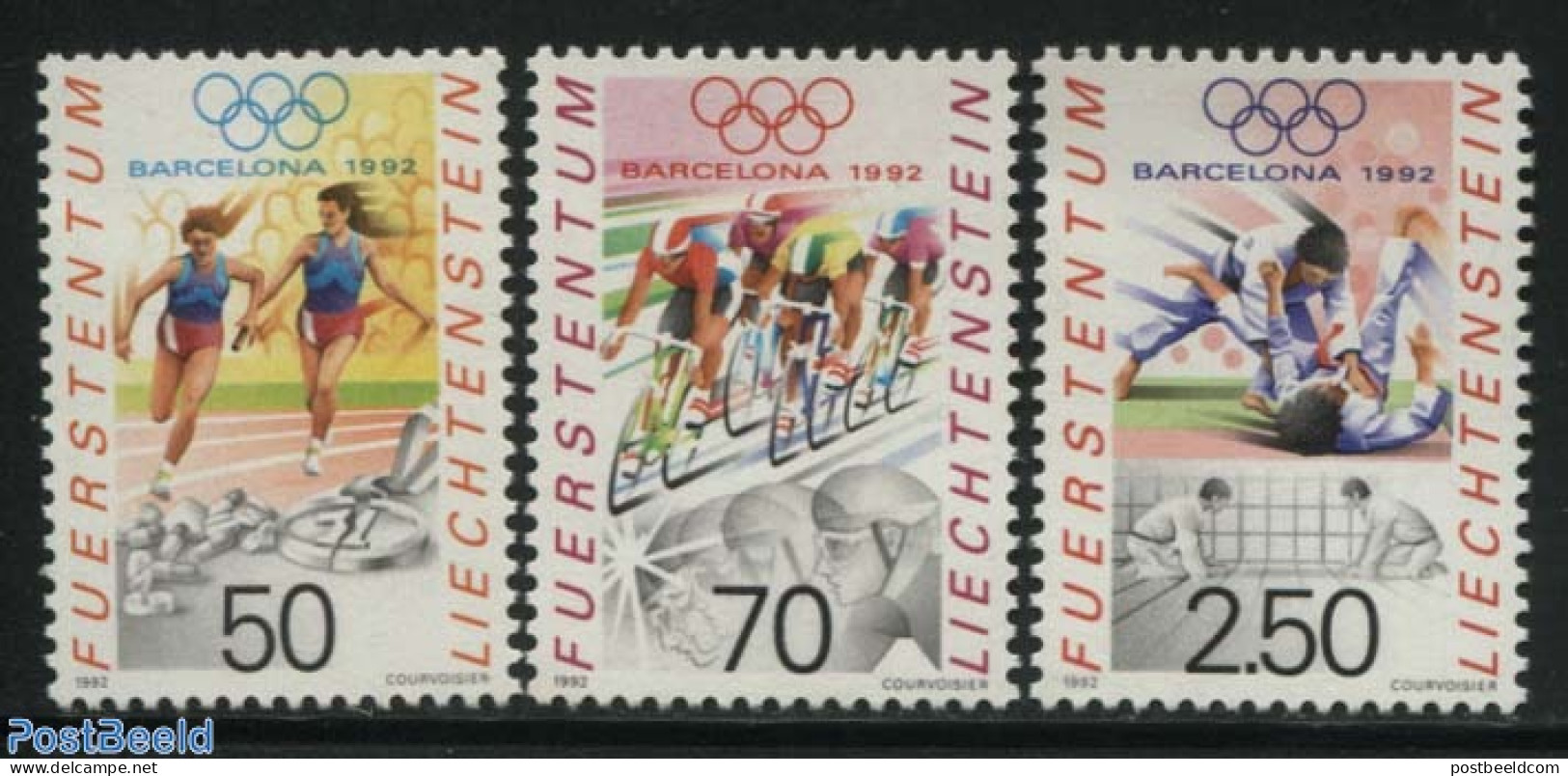Liechtenstein 1992 OLympic Games Barcelona 3v, Mint NH, Sport - Athletics - Cycling - Judo - Olympic Games - Ungebraucht