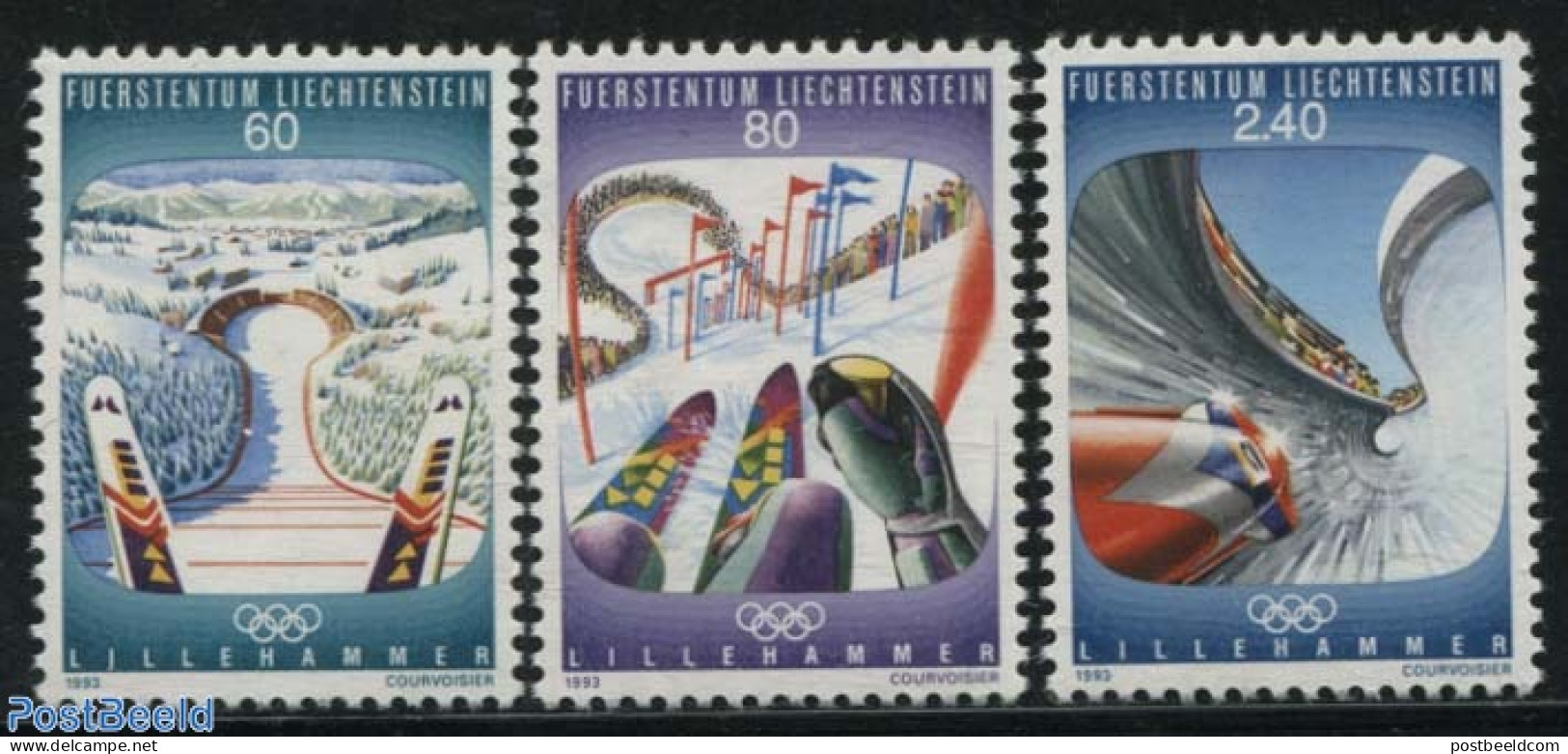 Liechtenstein 1993 Olympic Winter Games Lillehammer 3v, Mint NH, Sport - (Bob) Sleigh Sports - Olympic Winter Games - .. - Unused Stamps