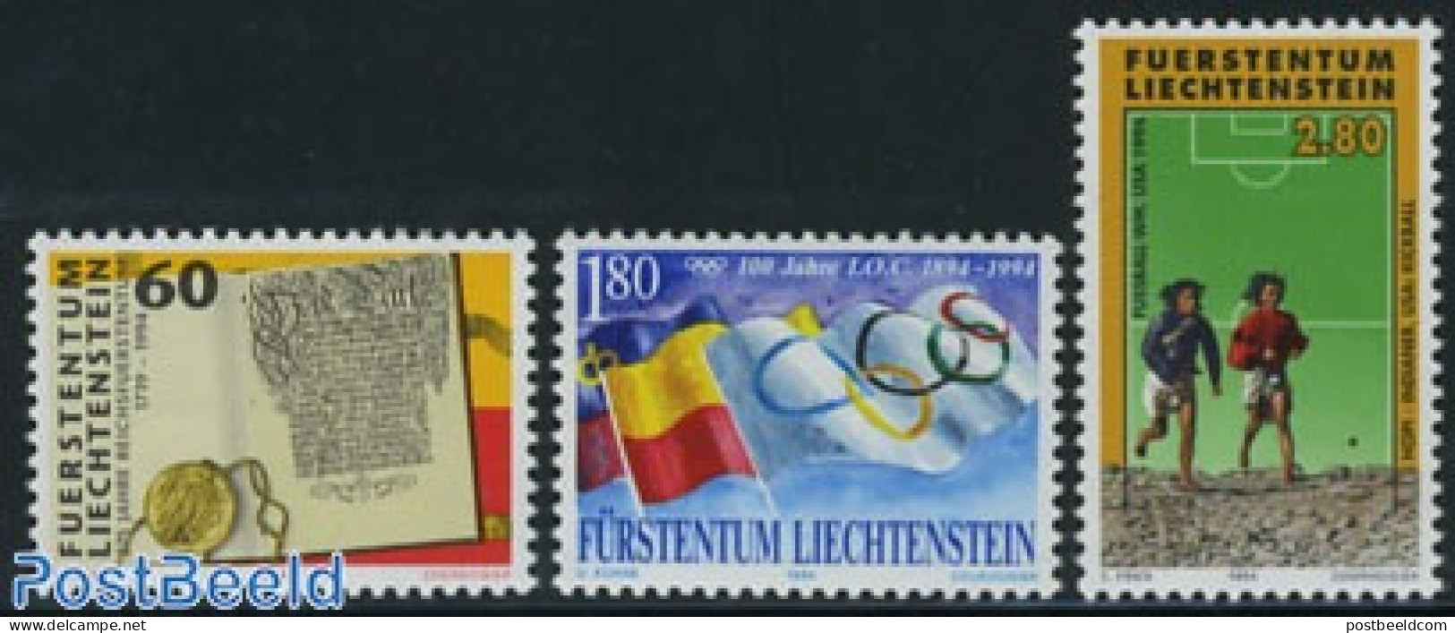 Liechtenstein 1994 Mixed Issue 3v, Mint NH, History - Sport - History - Football - Olympic Games - Nuevos