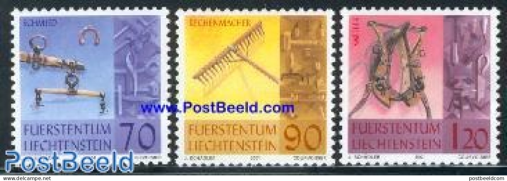 Liechtenstein 2001 Handicrafts 3v, Mint NH, Art - Handicrafts - Unused Stamps