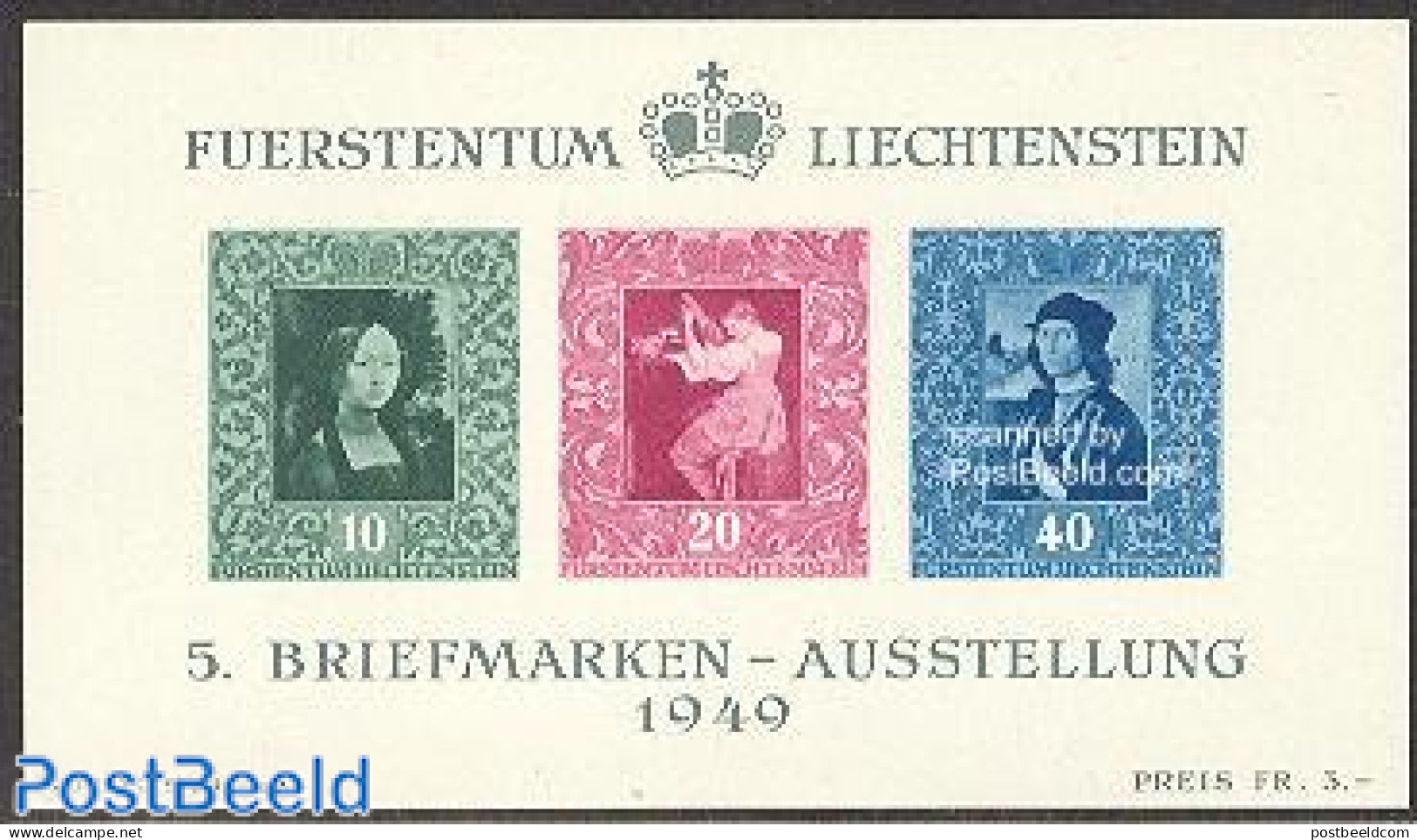 Liechtenstein 1949 Stamp Exposition S/s, Mint NH, Art - Leonardo Da Vinci - Paintings - Raphael - Neufs