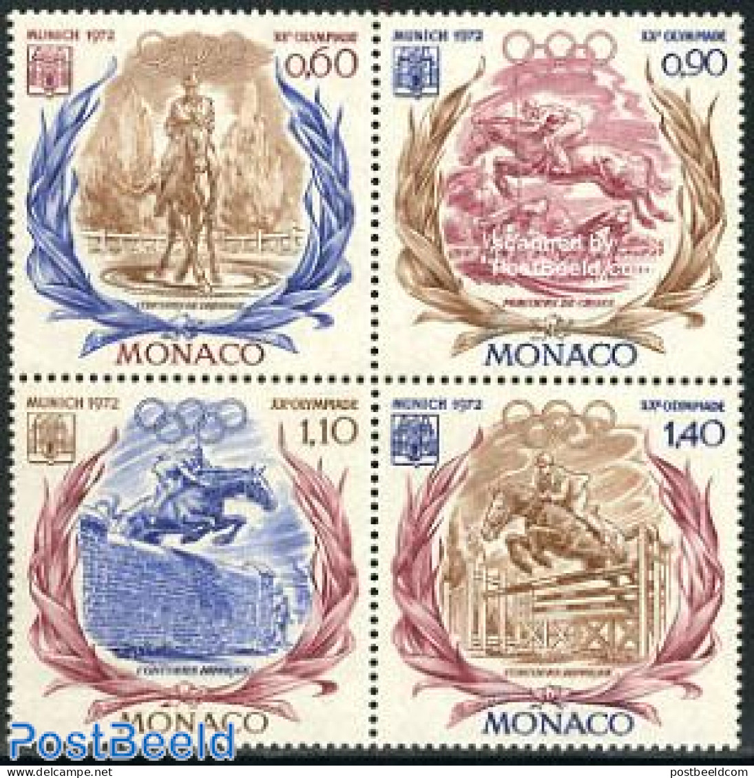 Monaco 1972 Olympic Games Munich 4v [+], Mint NH, Nature - Sport - Horses - Olympic Games - Sport (other And Mixed) - Neufs