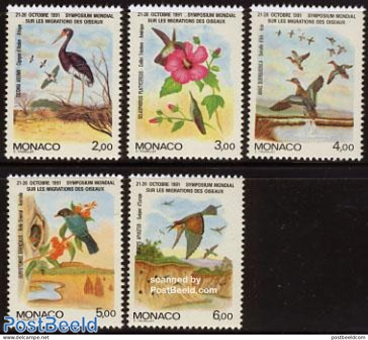 Monaco 1991 Birds Symposium 5v, Mint NH, Nature - Birds - Flowers & Plants - Unused Stamps