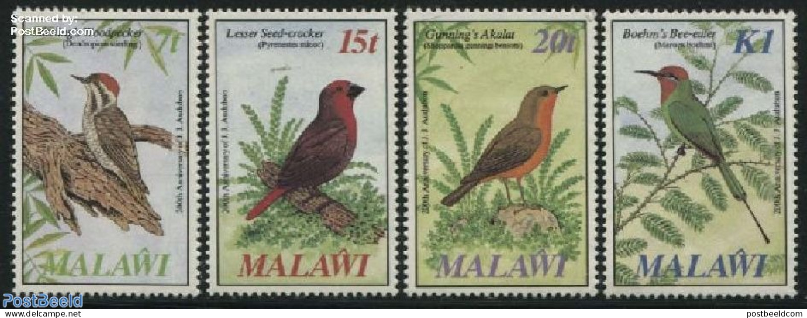 Malawi 1985 J.J. Audubon, Birds 4v, Mint NH, Nature - Birds - Woodpeckers - Malawi (1964-...)