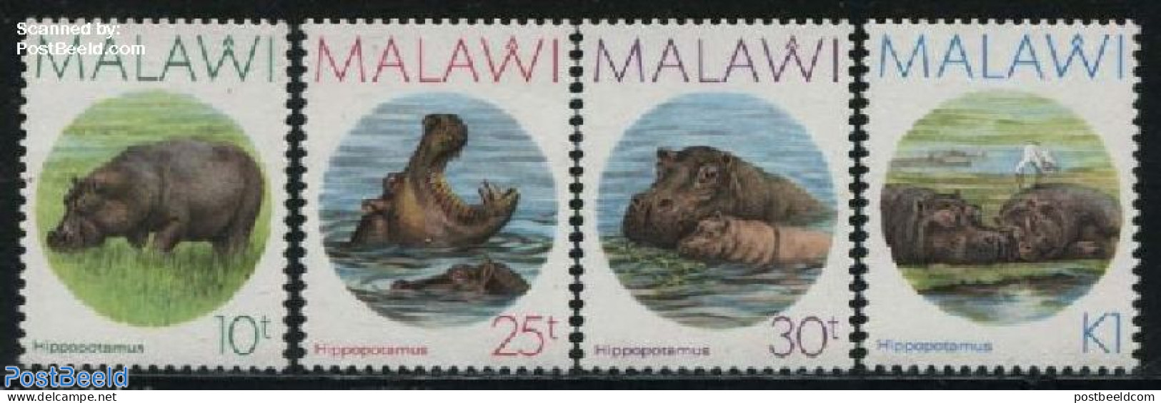 Malawi 1987 Hippotamus Amphibius 4v, Mint NH, Nature - Animals (others & Mixed) - Birds - Hippopotamus - Malawi (1964-...)