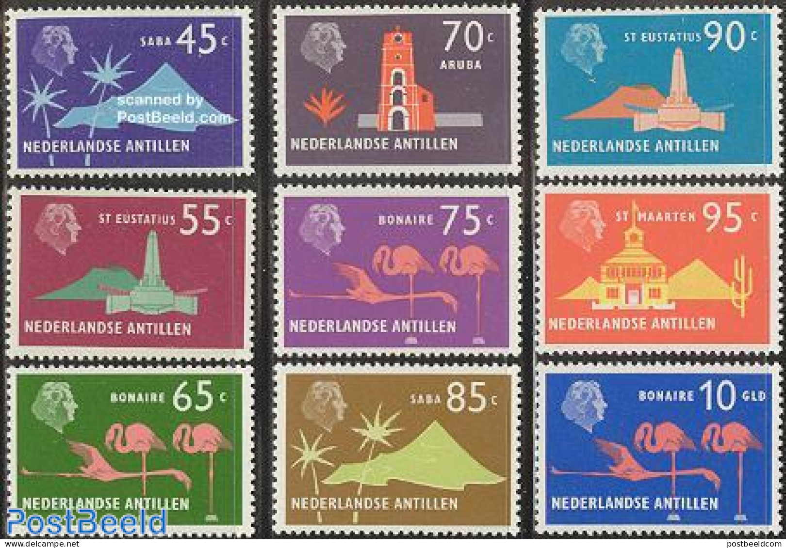 Netherlands Antilles 1973 Definitives 9v, Mint NH, Nature - Various - Birds - Lighthouses & Safety At Sea - Flamingo - Phares