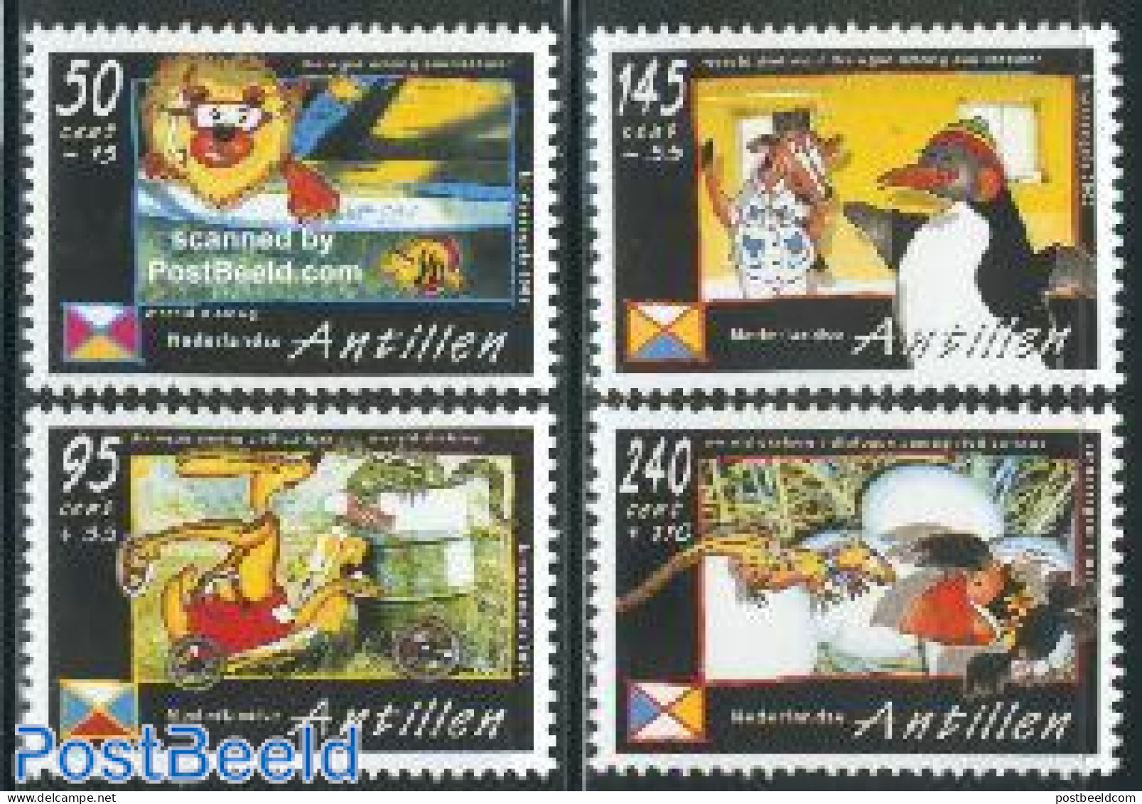 Netherlands Antilles 2002 Child Welfare 4v, Mint NH, Nature - Environment - Fish - Penguins - Art - Comics (except Dis.. - Protection De L'environnement & Climat