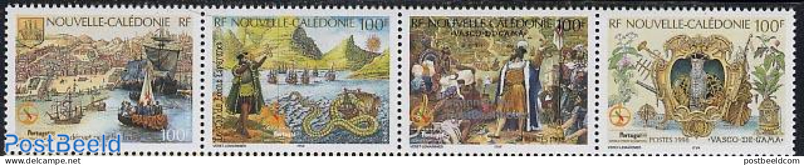 New Caledonia 1998 PORTUGAL 98 4v [:::], Mint NH, History - Transport - Coat Of Arms - Explorers - Philately - Ships A.. - Ungebraucht