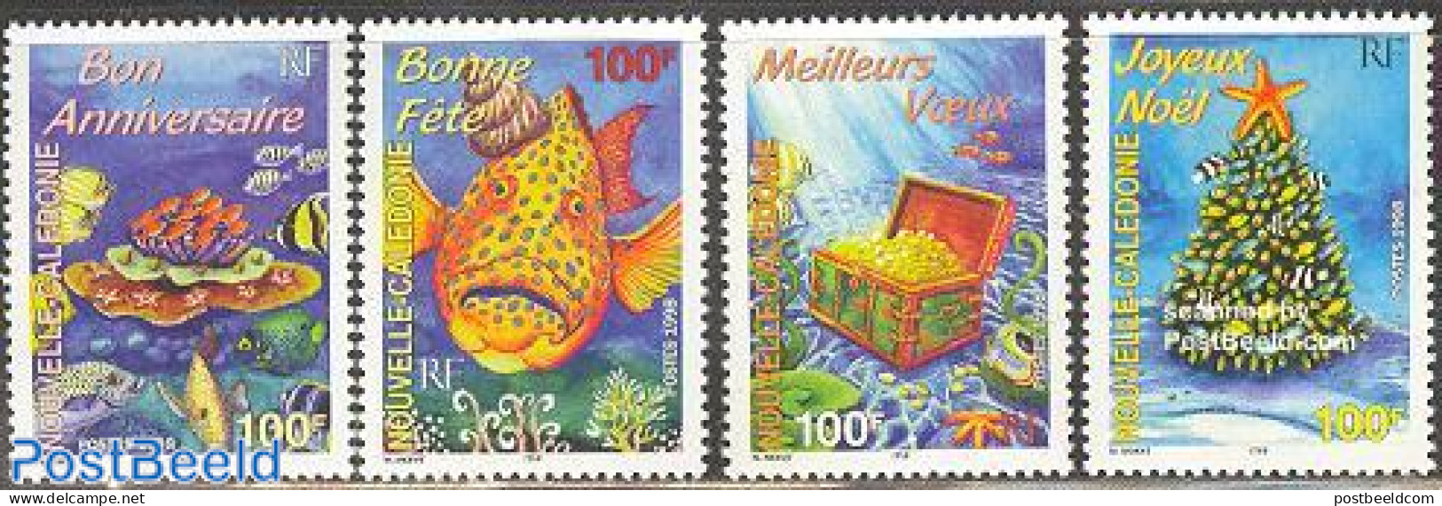 New Caledonia 1998 Christmas, New Year 4v, Mint NH, Nature - Religion - Various - Fish - Shells & Crustaceans - Christ.. - Neufs