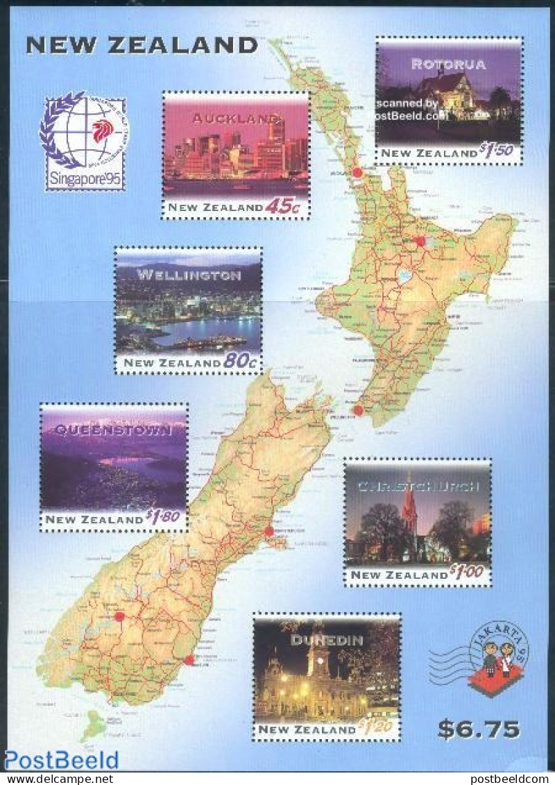 New Zealand 1995 Singapore/Jakarta S/s, Mint NH, Various - Philately - Maps - Unused Stamps