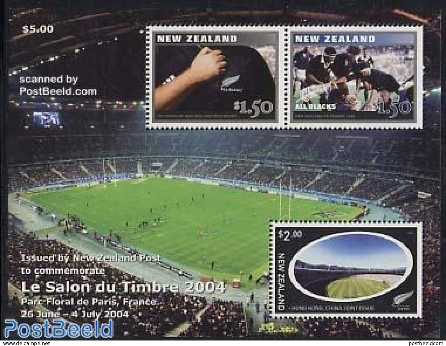 New Zealand 2004 Salon Du Timbre S/s, Mint NH, Sport - Rugby - Philately - Neufs