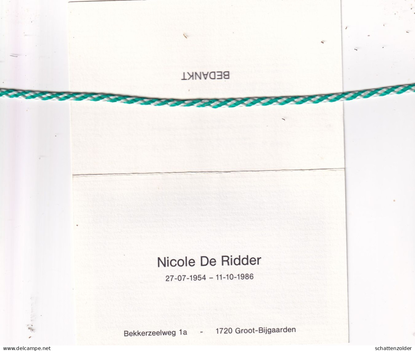 Nicole De Ridder, 1954, 1986 Groot-Bijgaarden. Foto - Obituary Notices