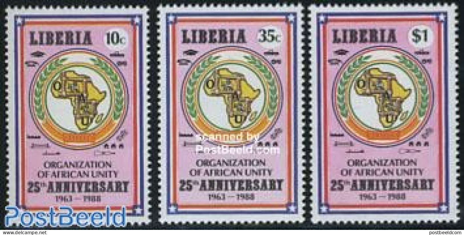 Liberia 1988 African Union 3v, Mint NH, Various - Maps - Géographie