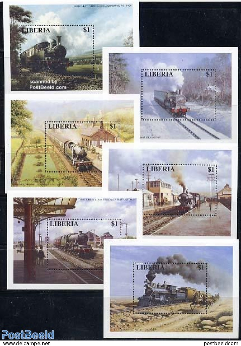 Liberia 1996 Locomotives 6 S/s, Mint NH, Nature - Sport - Transport - Horses - Cycling - Automobiles - Railways - Cyclisme