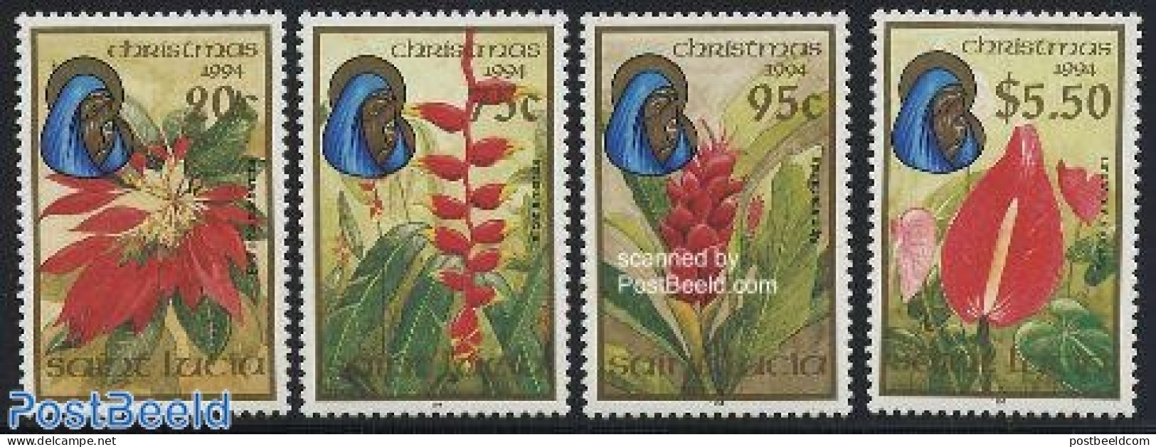 Saint Lucia 1994 Christmas 4v, Mint NH, Nature - Religion - Flowers & Plants - Christmas - Kerstmis