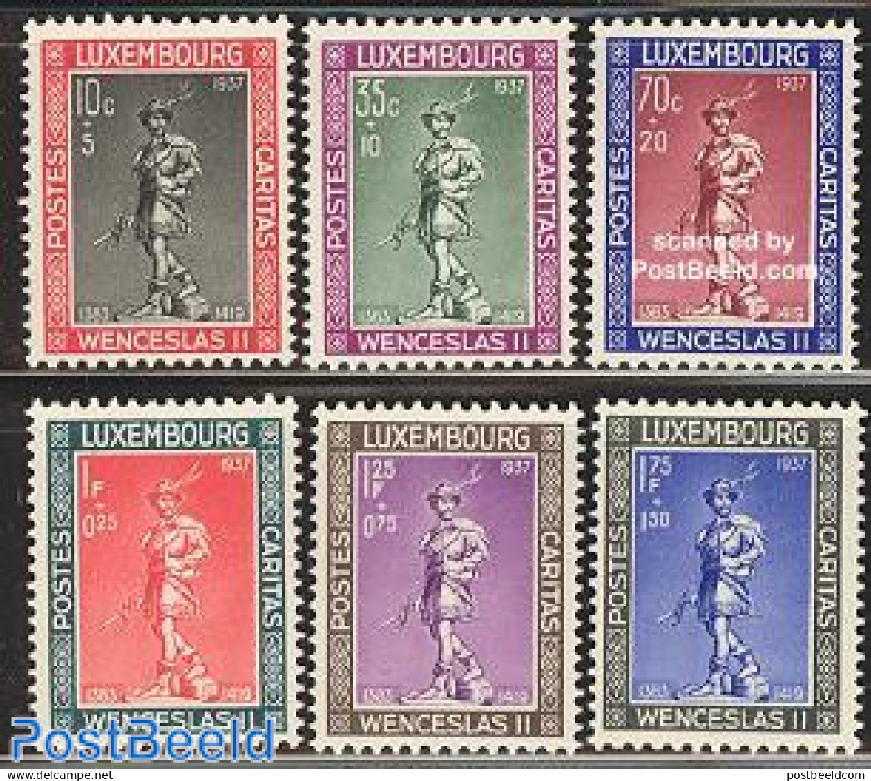 Luxemburg 1937 Child Welfare 6v, Mint NH, History - Kings & Queens (Royalty) - Art - Sculpture - Unused Stamps