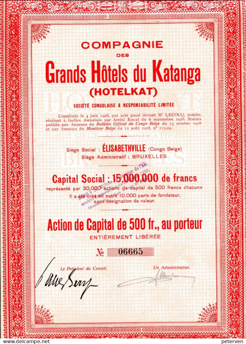 Congo Belge: COMPAGNIE Des GRANDS HÔTELS Du KATANGA  (HOTELKAT) - Afrique
