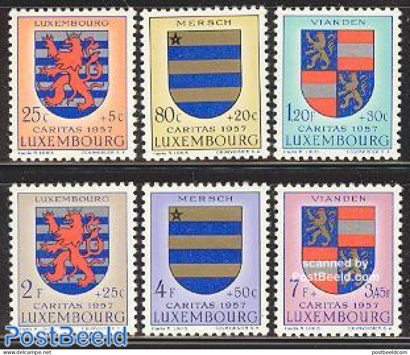 Luxemburg 1957 Caritas, Coat Of Arms 6v, Mint NH, History - Religion - Coat Of Arms - Christmas - Neufs