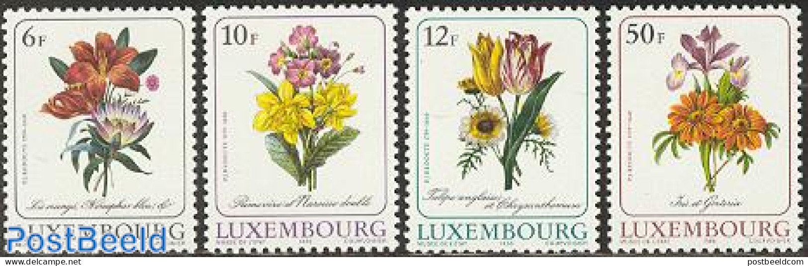 Luxemburg 1988 Flower Paintings 4v, Mint NH, Nature - Flowers & Plants - Art - Paintings - Neufs