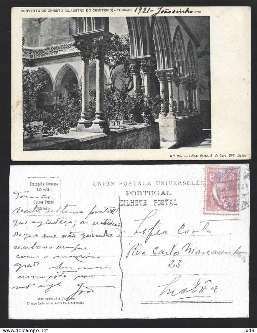 Postal Convento De Cristo Obliteração 'Thomar' Sobre Selo De 6c Ceres Papel Porcelana 1921. 'Thomar' On 6c Ceres Paper P - Cartas & Documentos