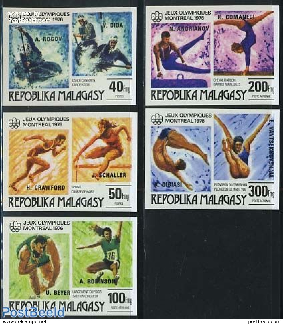 Madagascar 1976 Olympic Winners 5v Imperforated, Mint NH, Sport - Kayaks & Rowing - Olympic Games - Swimming - Rowing