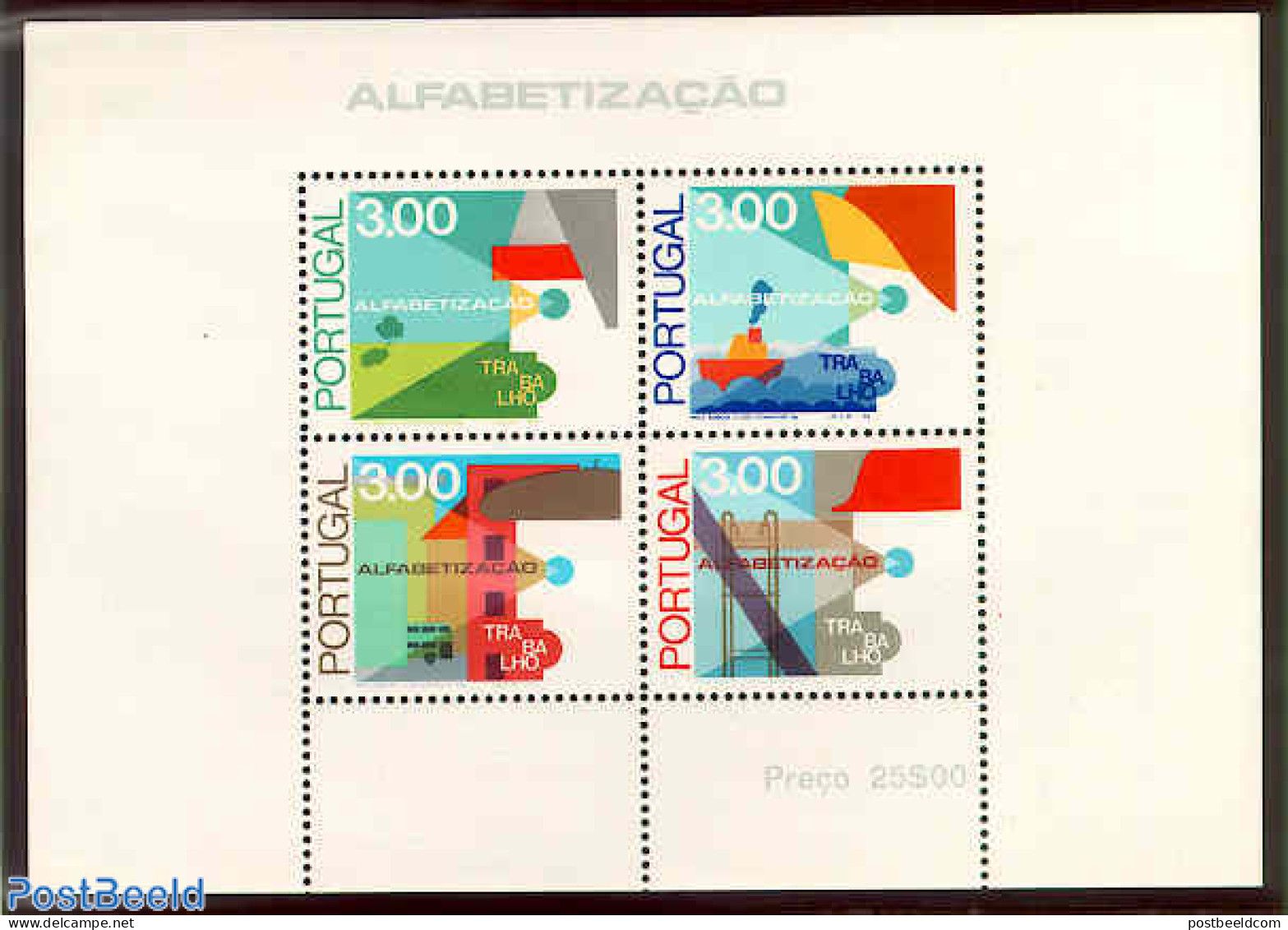 Portugal 1976 Alphabetisation S/s, Mint NH, Science - Transport - Education - Automobiles - Ships And Boats - Ungebraucht
