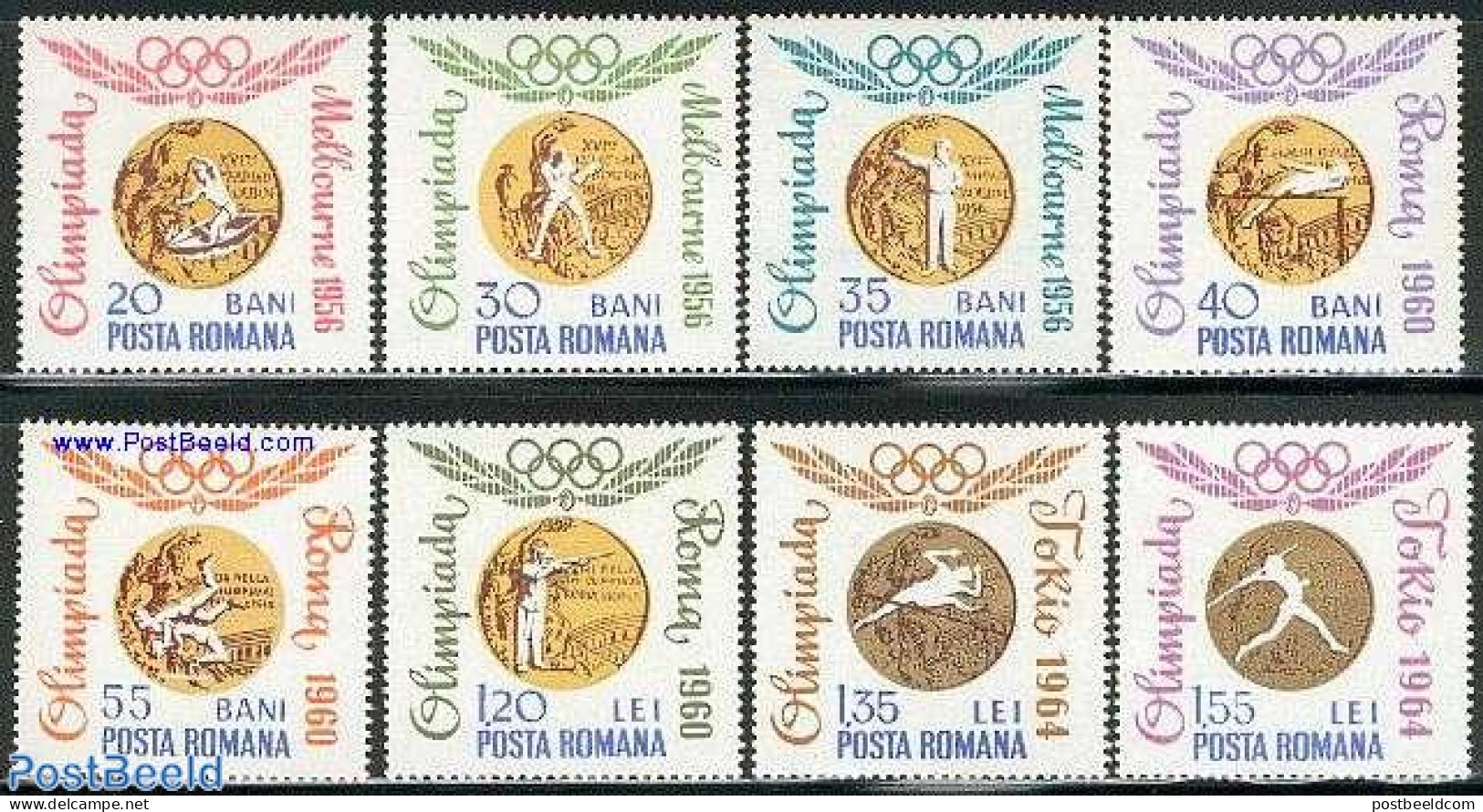 Romania 1964 Olympic Winners 8v, Mint NH, Sport - Athletics - Kayaks & Rowing - Olympic Games - Shooting Sports - Ongebruikt
