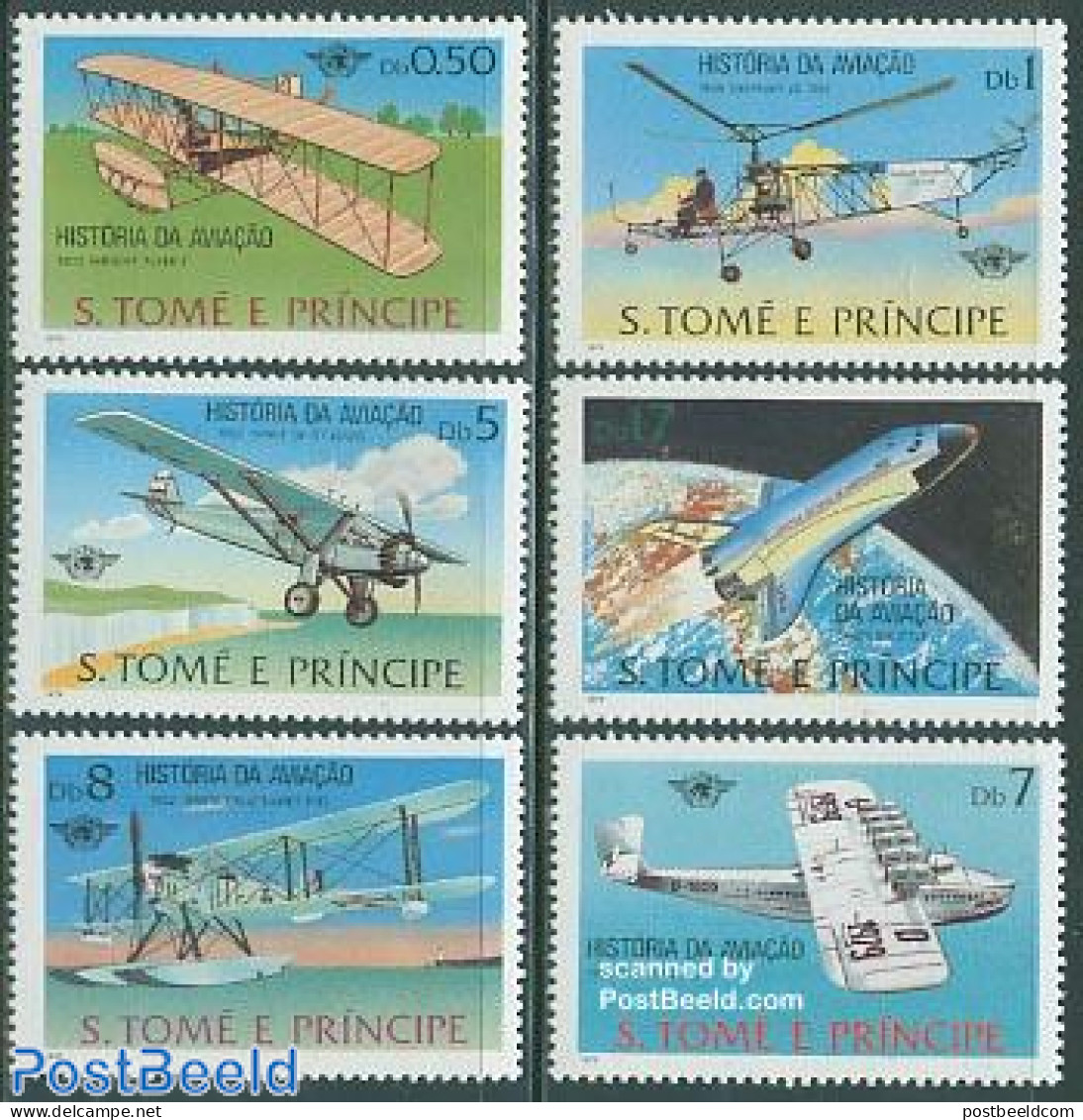 Sao Tome/Principe 1979 Aviation History 6v, Mint NH, Transport - Various - Helicopters - Aircraft & Aviation - Space E.. - Helicopters