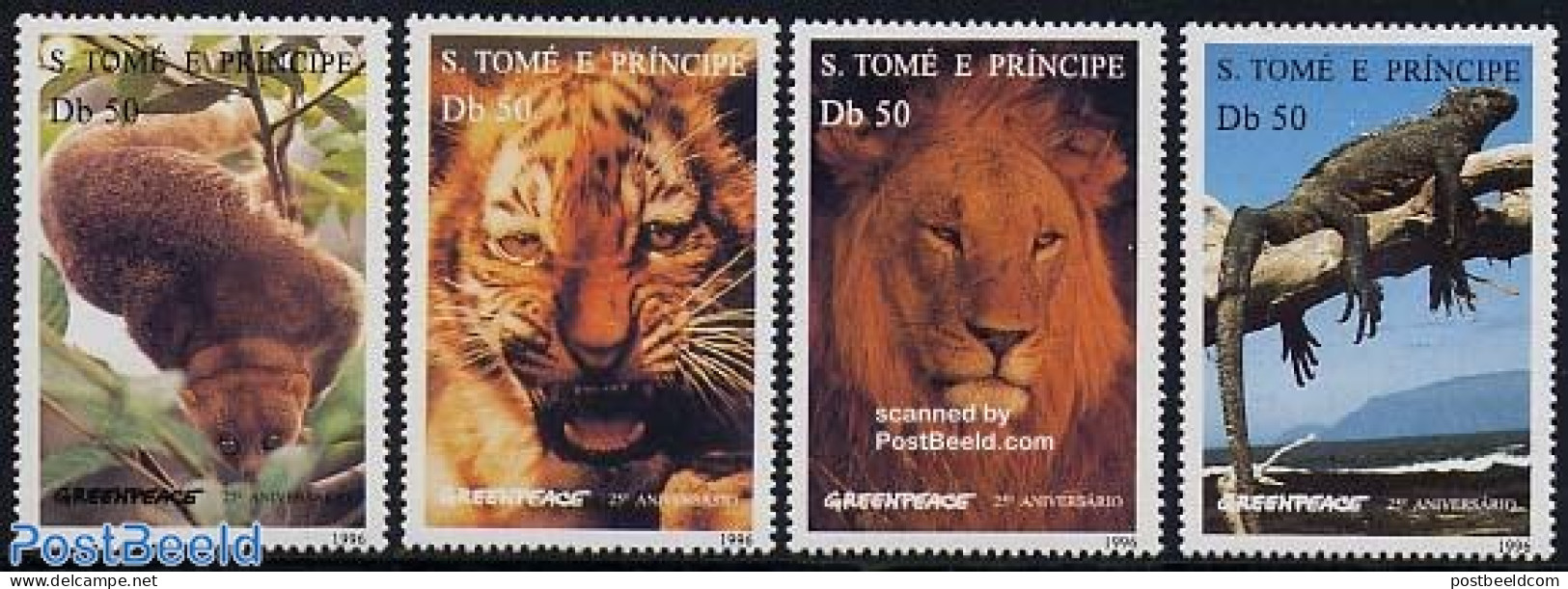 Sao Tome/Principe 1996 Greenpeace 4v, Mint NH, Nature - Animals (others & Mixed) - Cat Family - Greenpeace - Reptiles - Protection De L'environnement & Climat