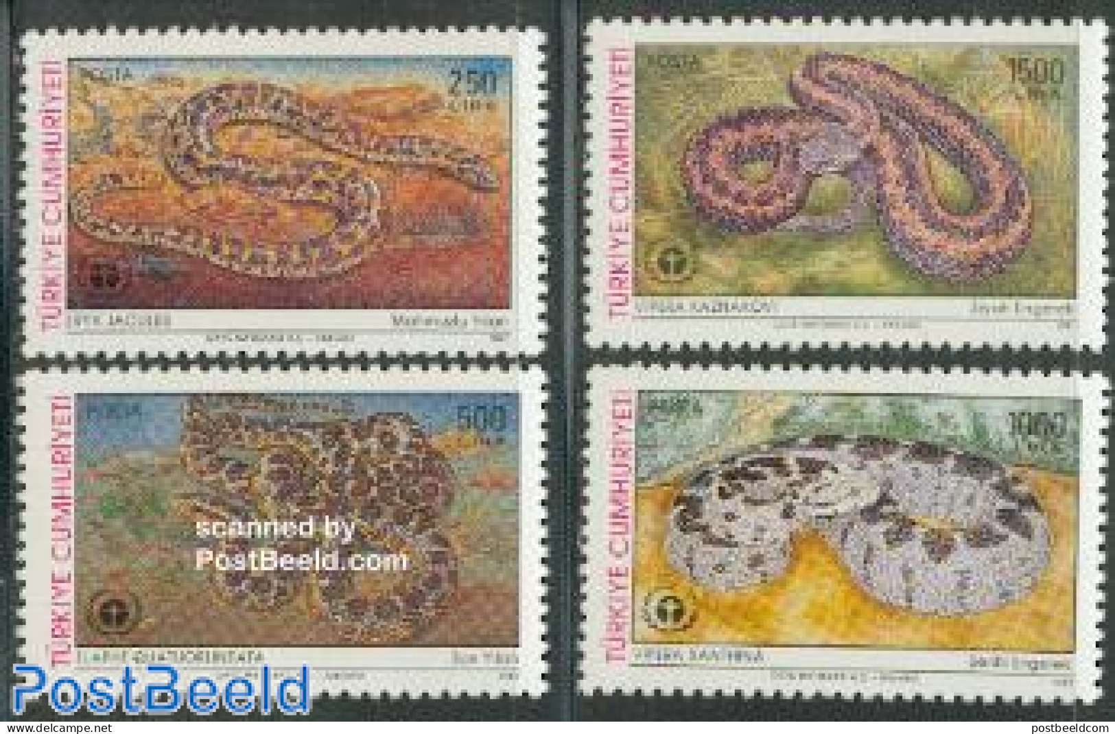 Türkiye 1991 Environment Day, Snakes 4v, Mint NH, Nature - Environment - Reptiles - Snakes - Other & Unclassified