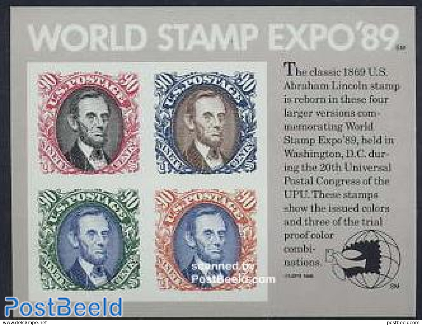 United States Of America 1989 World Stamp Expo S/s, Mint NH, Philately - Stamps On Stamps - Unused Stamps
