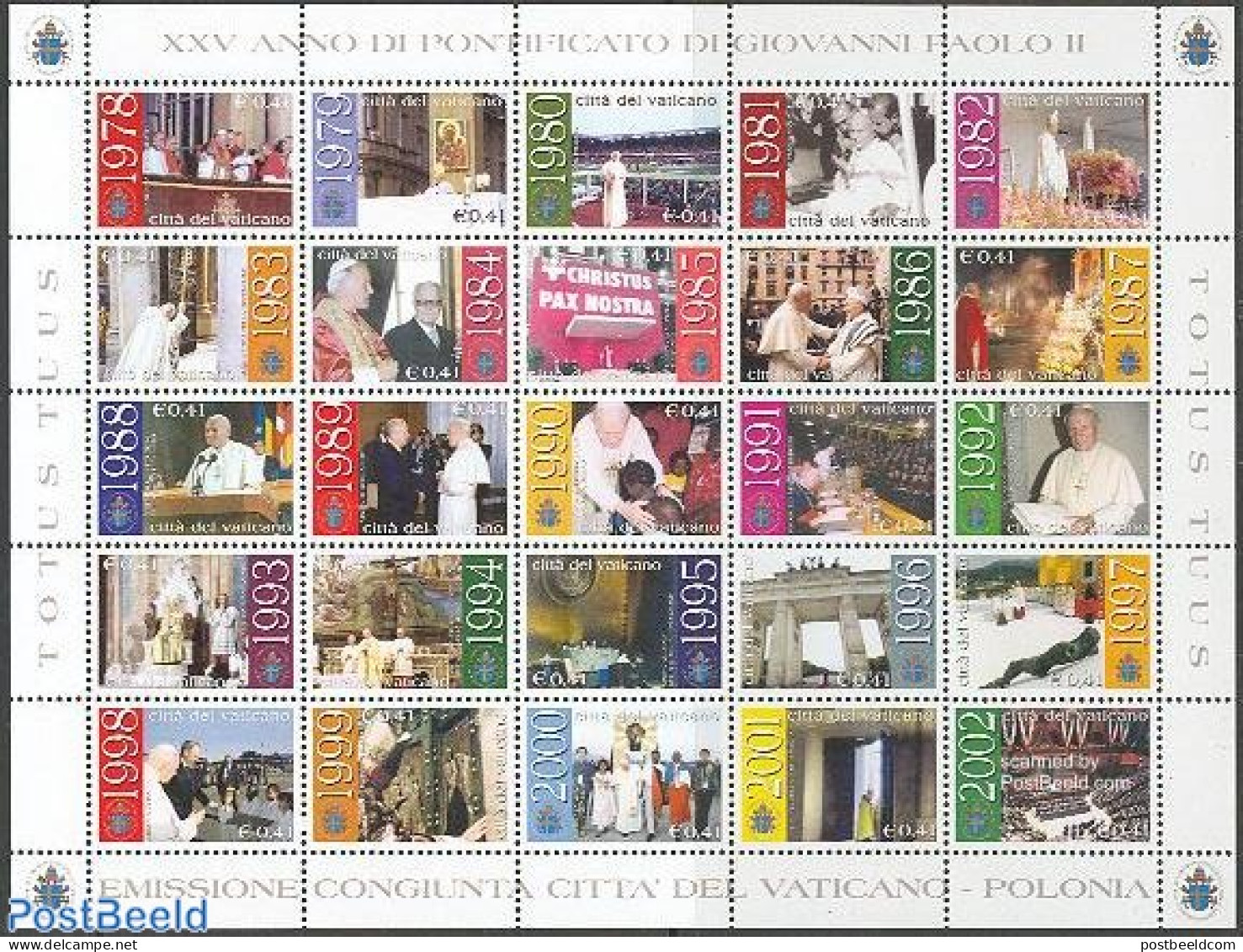 Vatican 2003 25 Years Pope John Paul II 25v M/s, Joint Iss.Pola, Mint NH, Religion - Various - Pope - Religion - Joint.. - Neufs