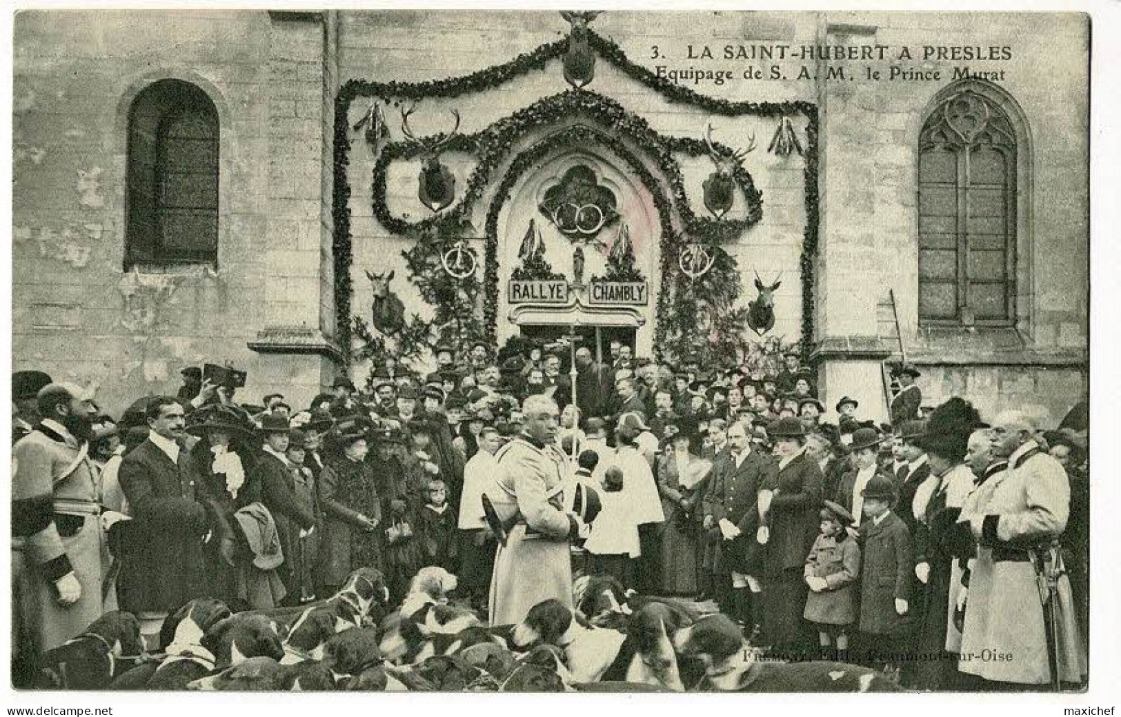 Lot 3 Cpa - La Saint-Hubert à Presles, équipage De S.A.M. Le Prince Murat, Rallye Chambly - Pas Circulé - Chasse