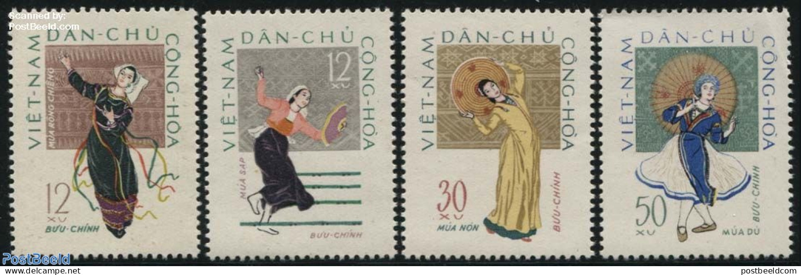 Vietnam 1962 Folk Dancing 4v, Mint NH, Performance Art - Dance & Ballet - Tanz