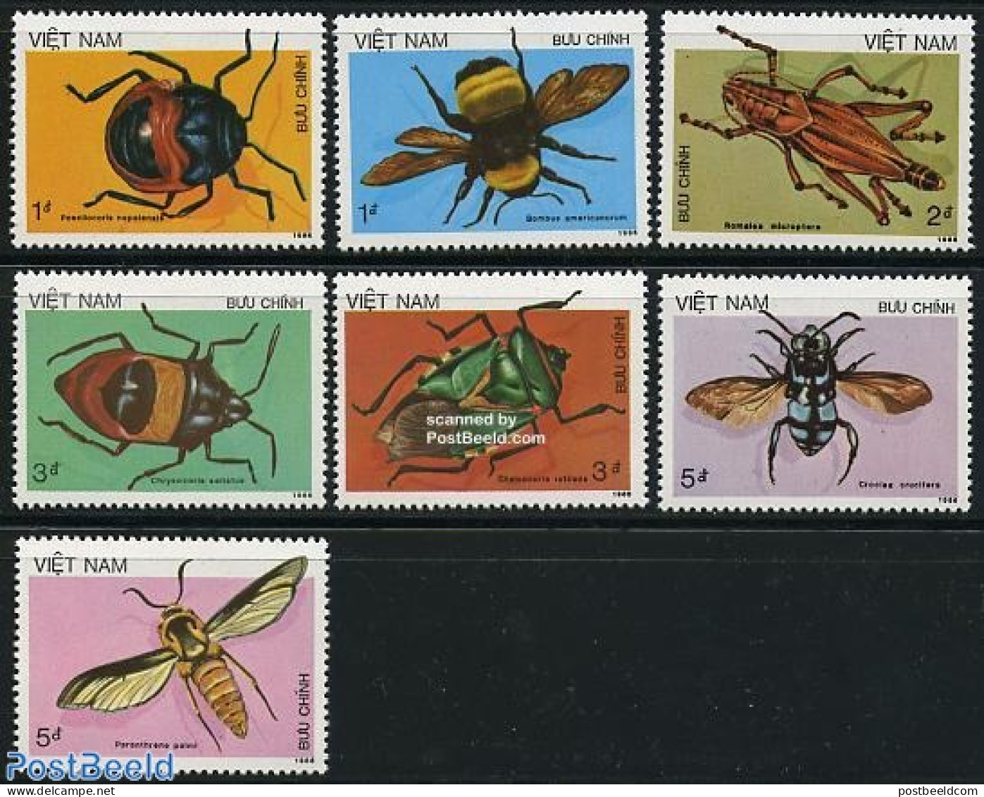 Vietnam 1987 Insects 7v, Mint NH, Nature - Insects - Sonstige & Ohne Zuordnung