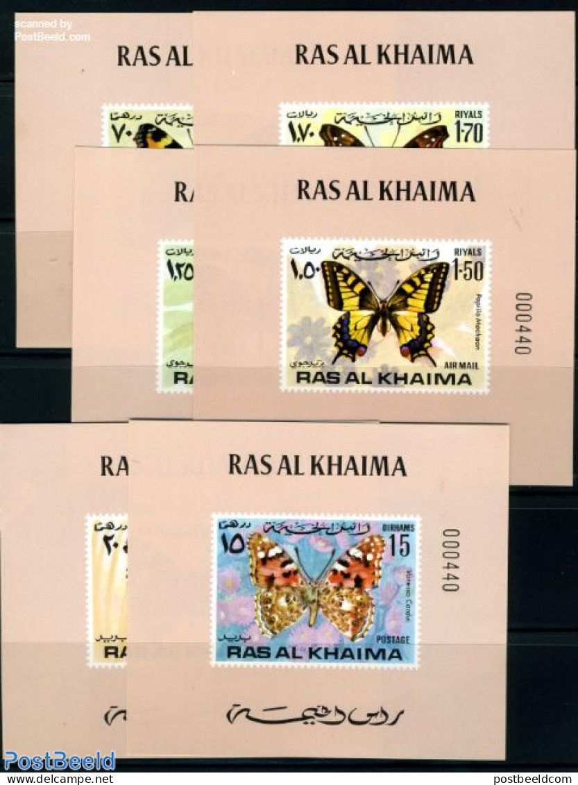 Ras Al-Khaimah 1972 Butterflies 6 S/s Imperforated, Mint NH, Nature - Butterflies - Ras Al-Khaima