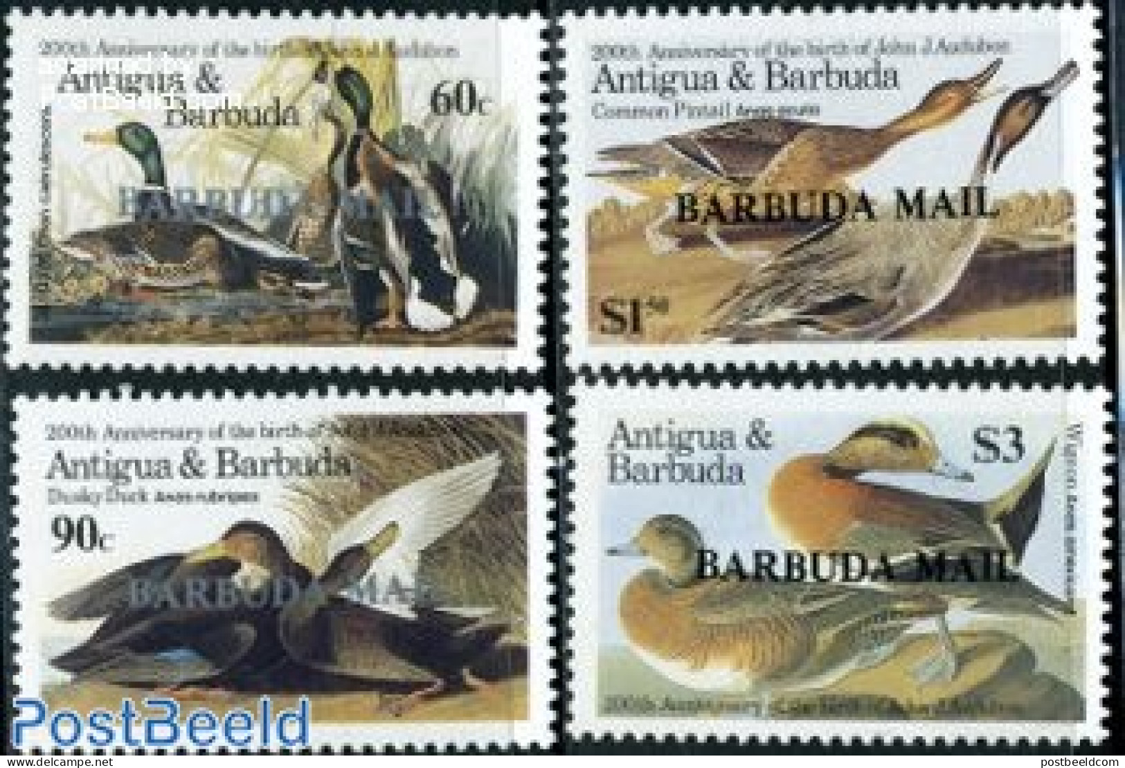 Barbuda 1986 J.J. Audubon 4v, Mint NH, Nature - Birds - Barbuda (...-1981)