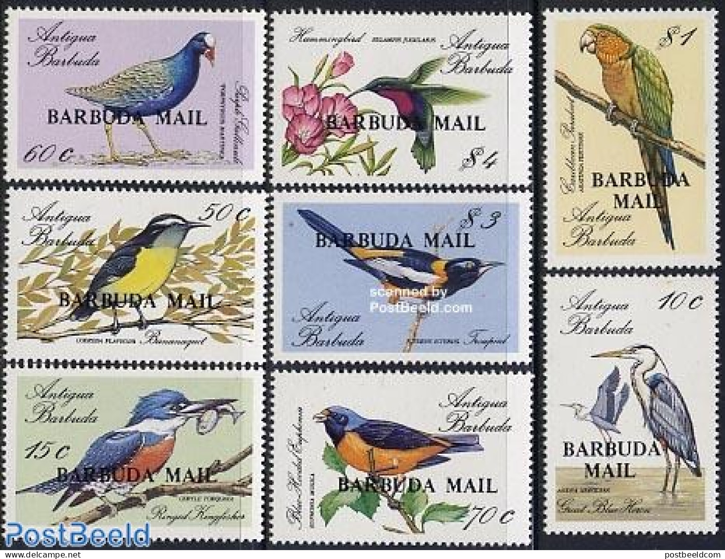 Barbuda 1988 Birds 8v, Mint NH, Nature - Birds - Kingfishers - Hummingbirds - Barbuda (...-1981)