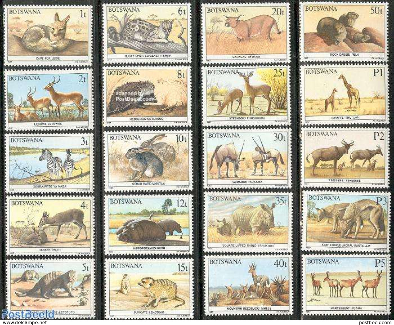 Botswana 1987 Definitives, Animals 20v, Mint NH, Nature - Animals (others & Mixed) - Cat Family - Giraffe - Hedgehog -.. - Botswana (1966-...)