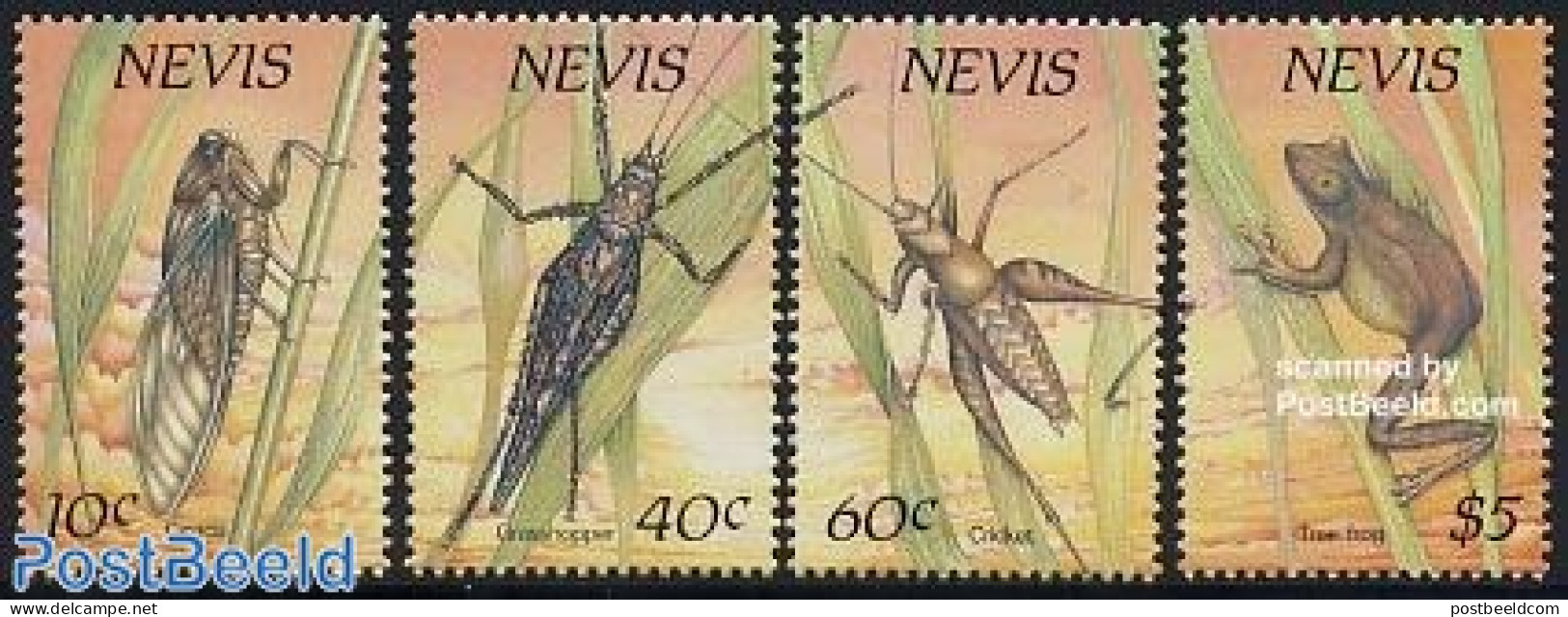 Nevis 1989 Night Animals 4v, Mint NH, Nature - Frogs & Toads - Insects - Reptiles - St.Kitts And Nevis ( 1983-...)
