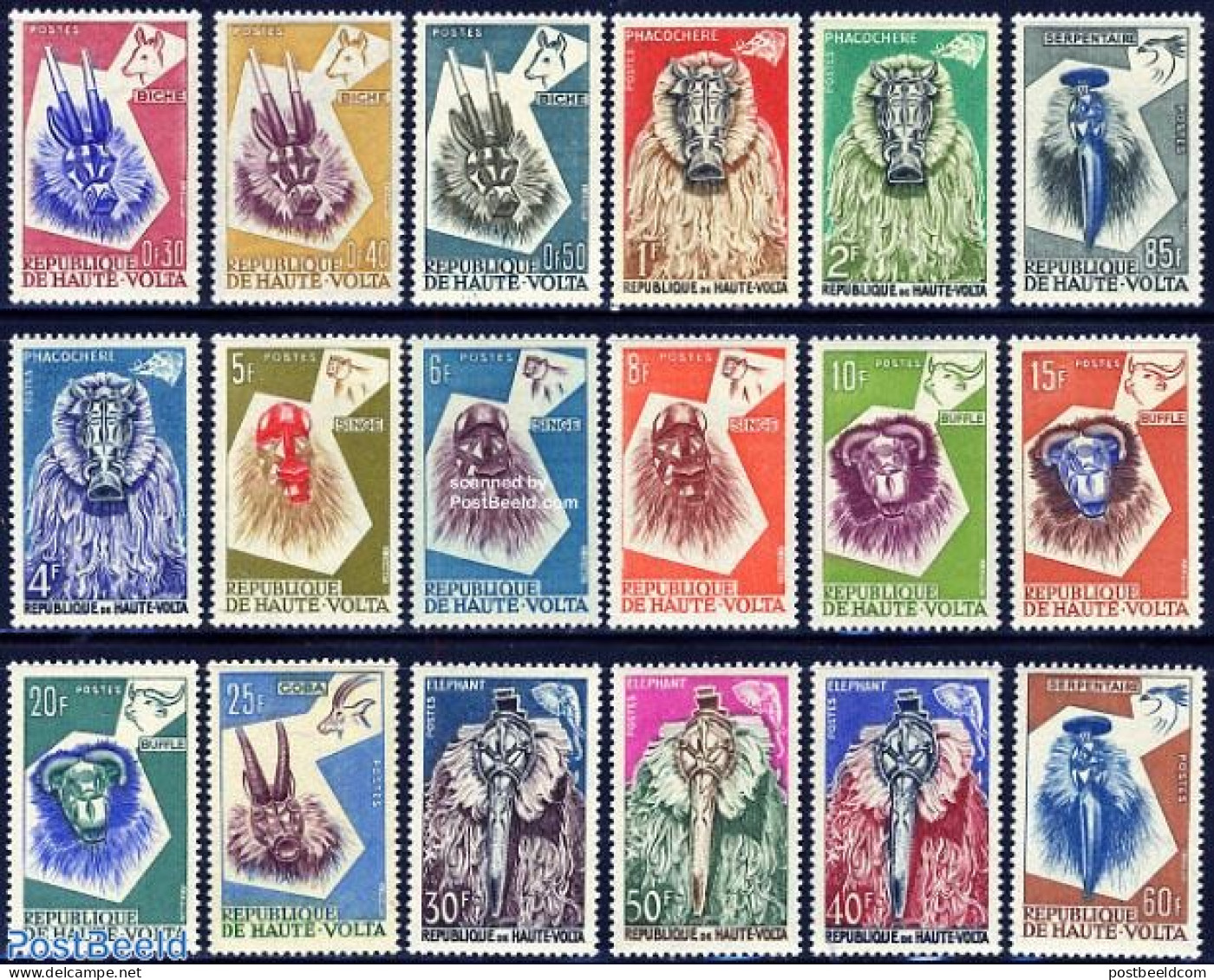 Upper Volta 1960 Definitives, Animal Masks 18v, Mint NH, Nature - Various - Animals (others & Mixed) - Folklore - Sonstige & Ohne Zuordnung