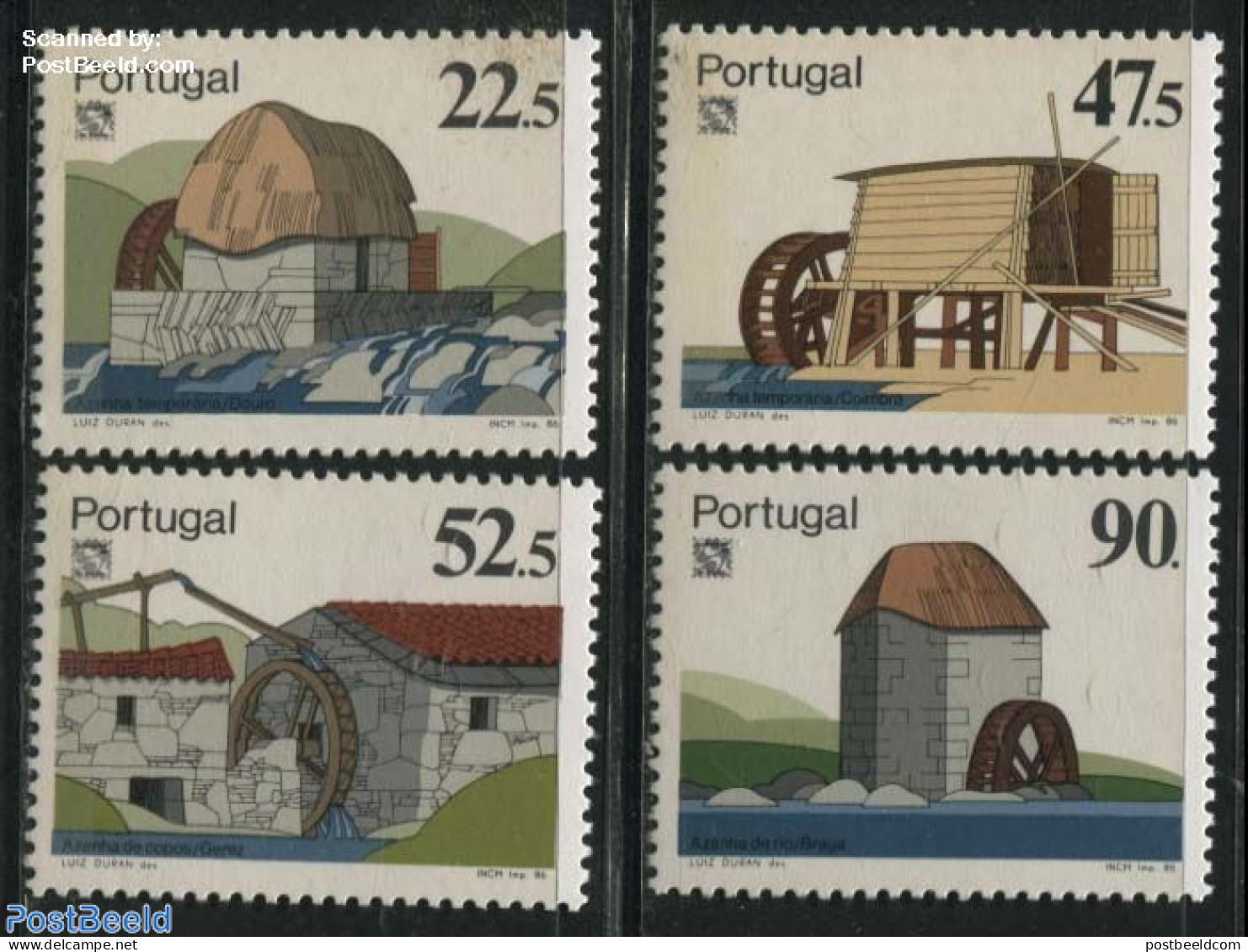 Portugal 1986 Lubrapex, Watermills 4v, Mint NH, Various - Mills (Wind & Water) - Neufs