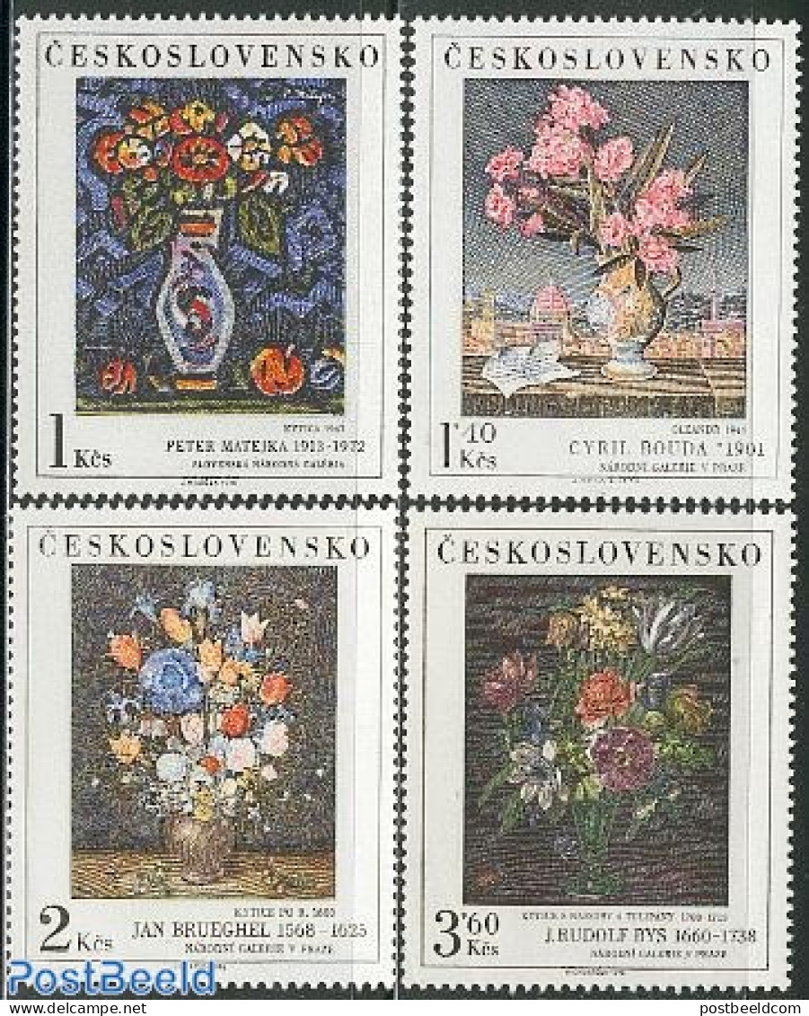 Czechoslovkia 1976 Flower Paintings 4v, Mint NH, Nature - Flowers & Plants - Art - Paintings - Other & Unclassified