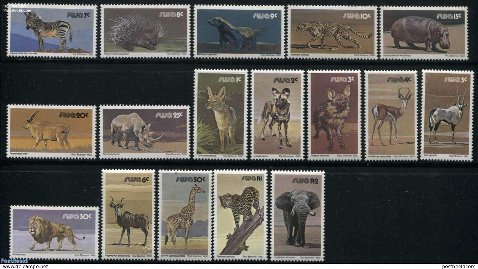 South-West Africa 1980 Animals 17v, Mint NH, Nature - Animals (others & Mixed) - Cat Family - Elephants - Giraffe - Hi.. - South West Africa (1923-1990)