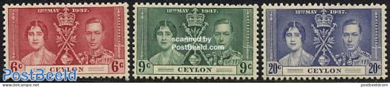 Sri Lanka (Ceylon) 1937 Coronation 3v, Mint NH, History - Kings & Queens (Royalty) - Royalties, Royals
