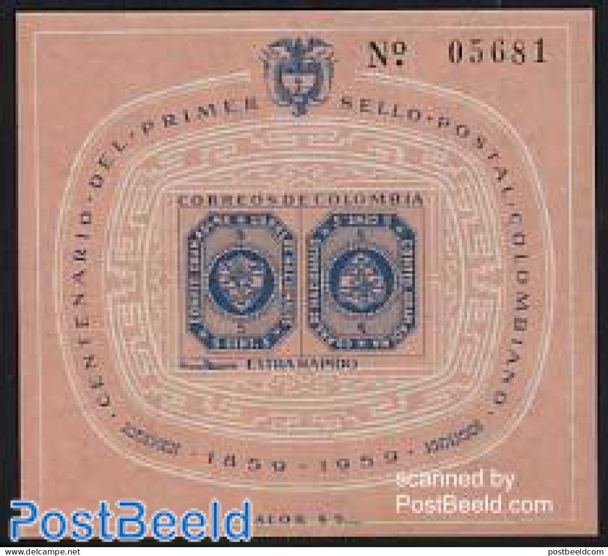 Colombia 1959 Stamp Centenary S/s, Mint NH, 100 Years Stamps - Stamps On Stamps - Timbres Sur Timbres