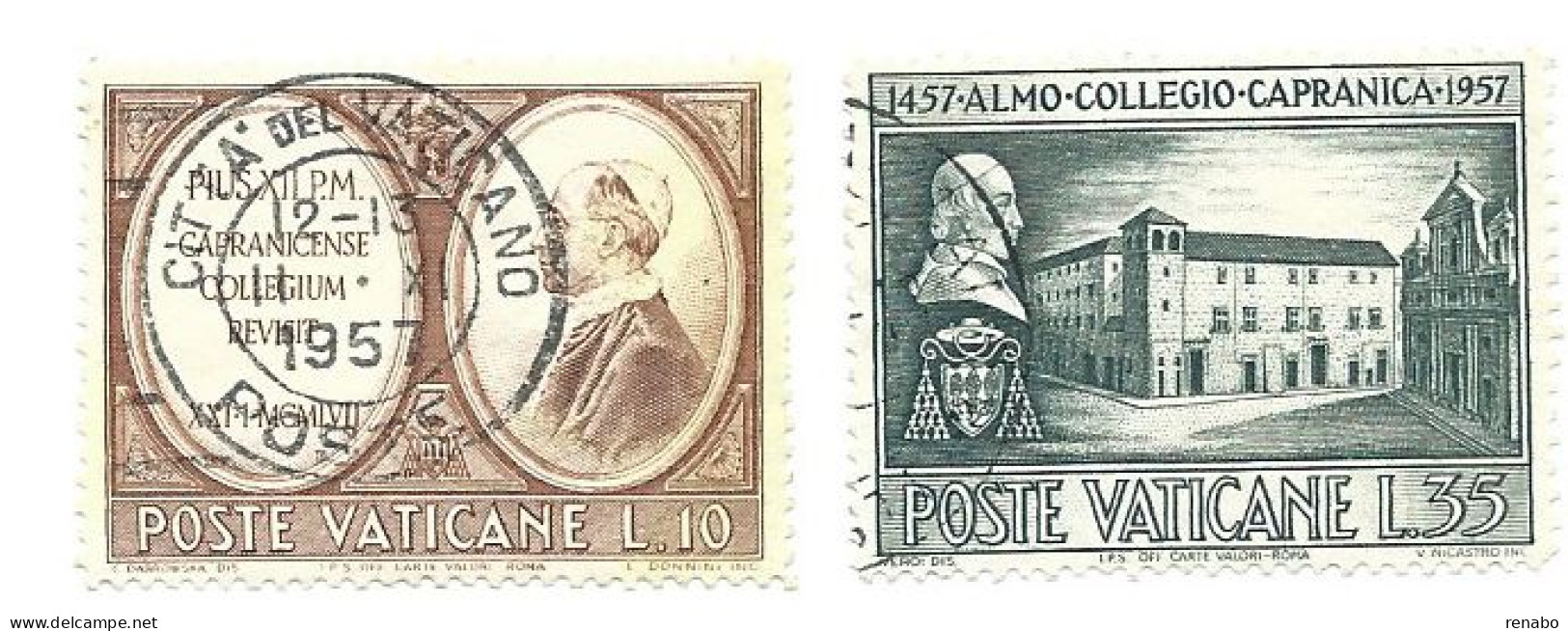 Vaticano 1957 ; Collegio Capranica, 5° Centenario: 10 Lire + 35 Lire Usati - Used Stamps