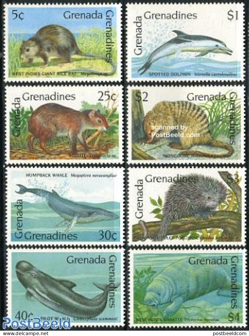 Grenada Grenadines 1990 Animals 8v, Mint NH, Nature - Animals (others & Mixed) - Sea Mammals - Grenada (1974-...)